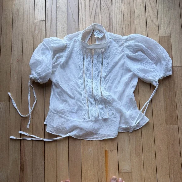 Anthropogie for Flowers by Tracy Reese White Ruffle Blouse Romantic Feminine Top - Picture 2 of 7